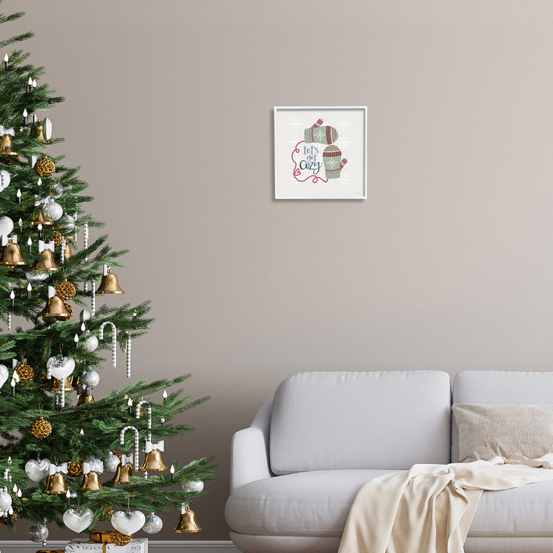 Let 's Get Cozy Winter Mittens Snowflake, H 12 po x l 12 po x P 1,5 po, Giclée encadrée blanc bord de mer
