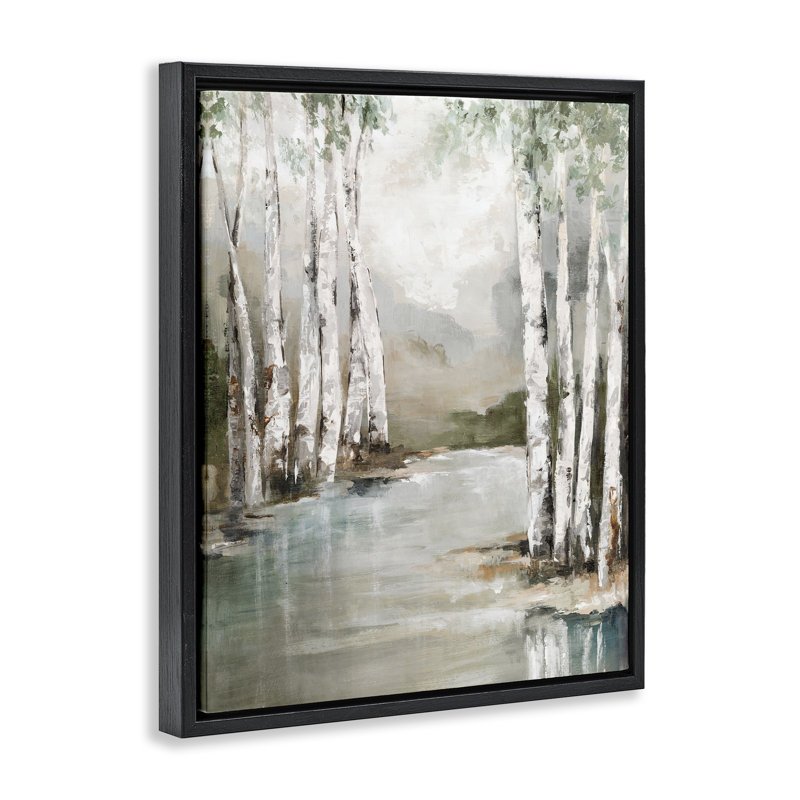 Cadre flottant Veil Of Silver Trunks, design par Luna Mavis, Cadre flottant noir de jais, H 21 po x l 17 po