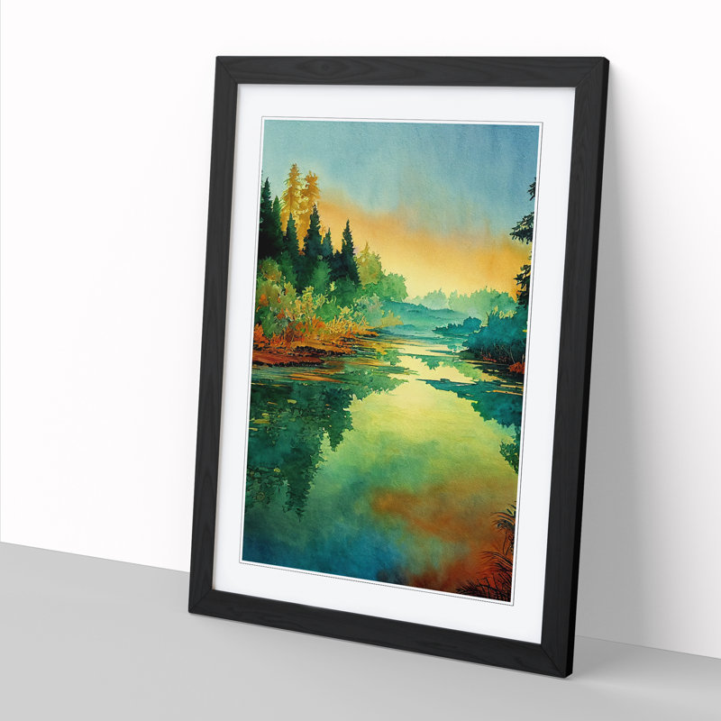Watercolour River Vol.2 - Single Picture Frame Print, 64cm H x 46cm W x 2cm D, Walnut