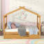 Lit double pleine grandeur en bois avec tiroirs, naturel