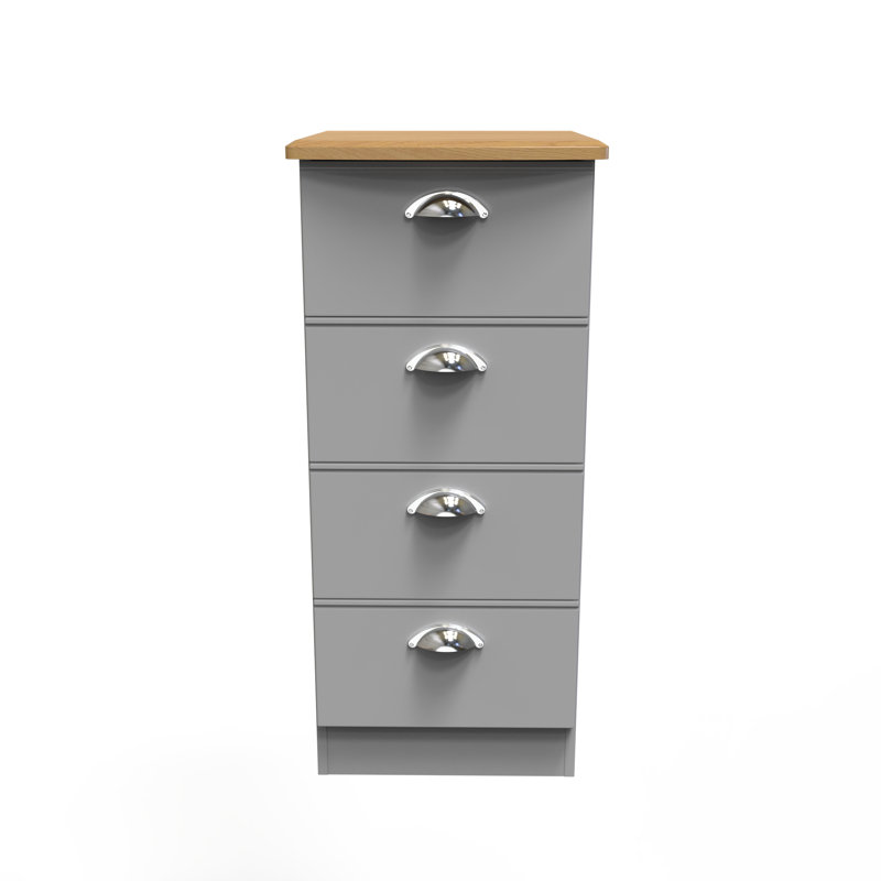 Conners 4 Drawer Bedside Cabinet  (Ready Assembled), Grey Matt/Riviera Oak