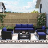 7 Piece Rattan Sectional Seating Group With Cushions, Coffee