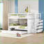 Lit superposé double au-dessus de double avec lit gigogne simple Tiroirs d'escalier, bois de pin massif, sans sommier tapissier, blanc-869321526