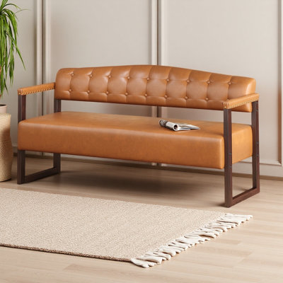 Banc d'attente, 147 cm (57,83 po), style moderne du milieu du siècle, avec dossier capitonné et garniture cloutée, en cuir PU, idéal pour salon de beauté, spa, bureau ou salon de coiffure.
