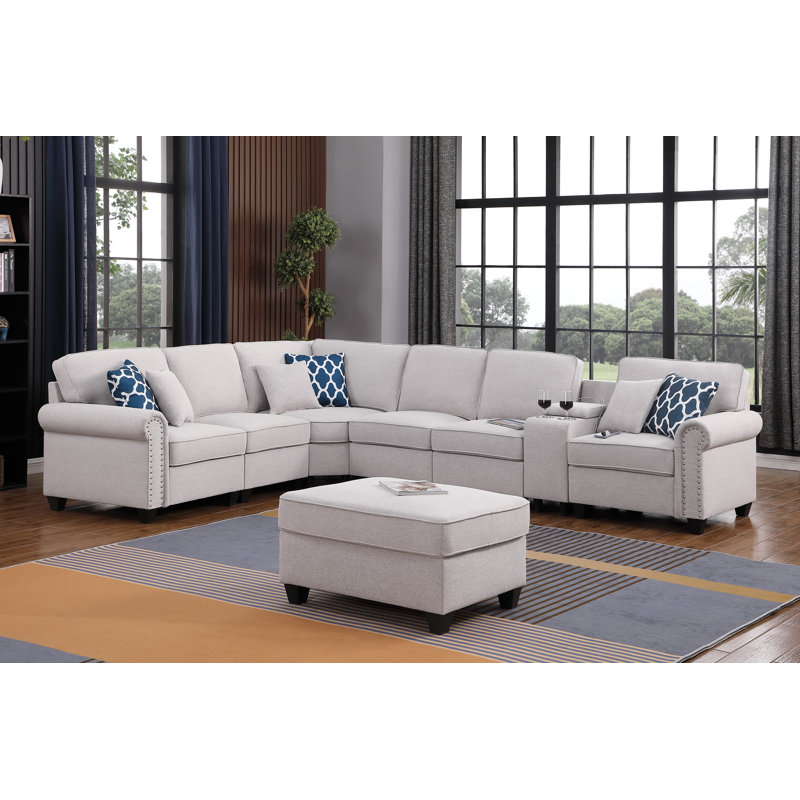 Canapé modulaire réversible en coin avec repose-pieds 121,1 po Kittleson, Mélange de polyester gris clair