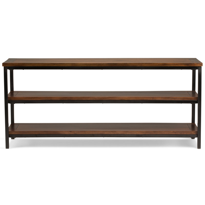 Skyler 60"W Solid Mango Wood Industrial TV Stand for TVs up to 65" with 2 Open Shelves and Metal Frame