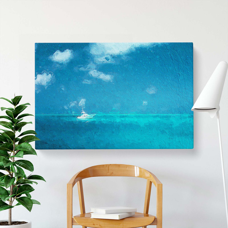 White Sailboat In The Open Ocean - Wrapped Canvas Painting, 50cm H x 76cm W x 3cm D