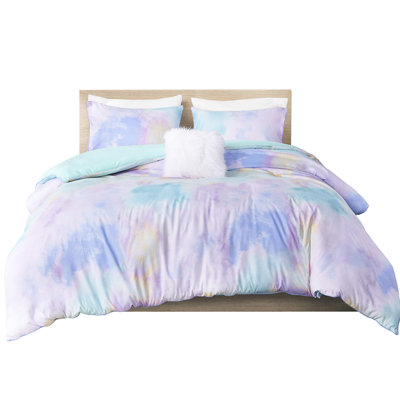 Tie Dye Bedding For Twin/Twin Xl With Piped Edge Pillowcase Duvet Cover Watercolor And Sham