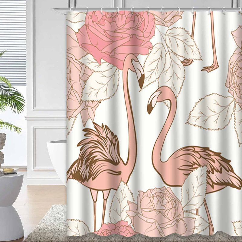 Rideau de douche imperméable à motif floral rose avec 12 crochets, 72" L x 72" W