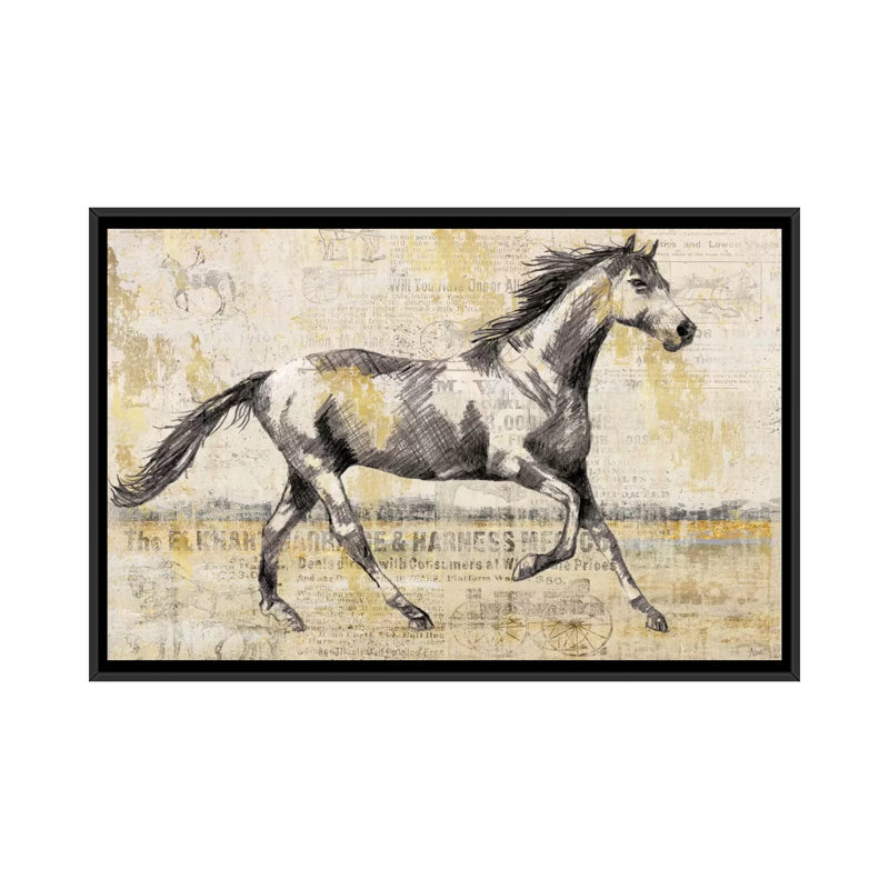 Golden Stallion I, impression sur toile tendue, H 18 po x l 26 po x P 1,5 po, Toile encadrée noire, Pas de tapis