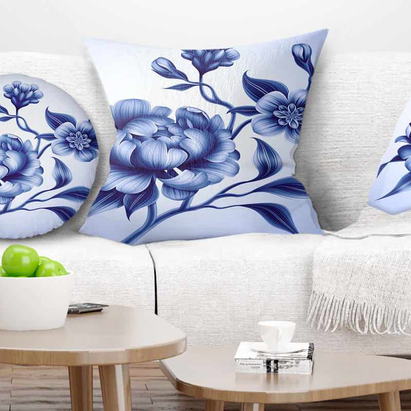 Coussin floral pivoine rose et sakura, 16 po x 1 po, Coussin décoratif