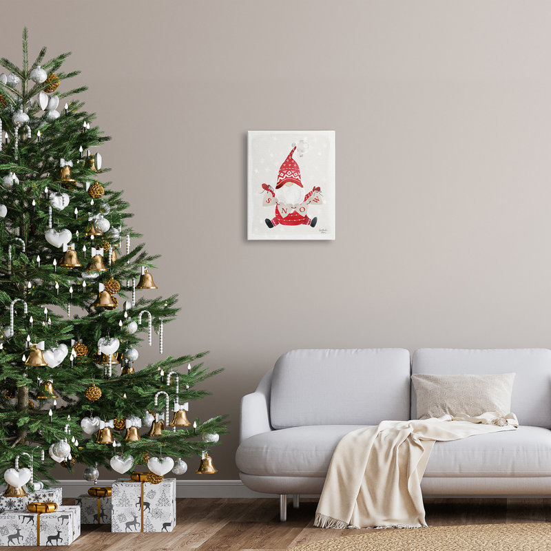«Holiday Snow Banner Red Garden Gnome» par Heatherlee Chan - peinture à cadre flottant sur toile