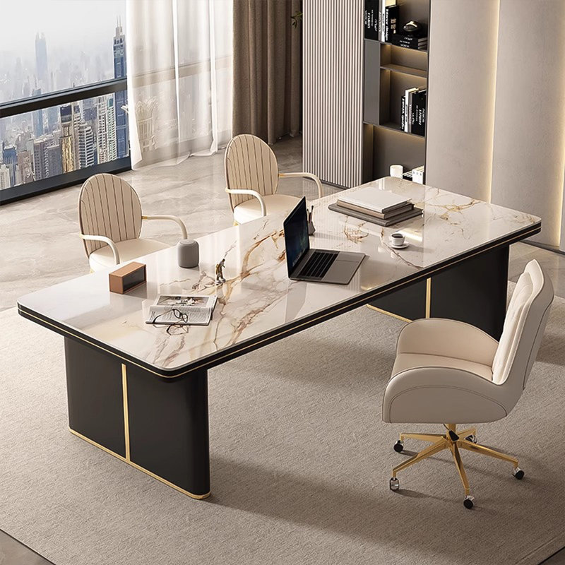 Bureau de direction moderne en pierre frittée de luxe moderne, longue table d'étude pour le salon