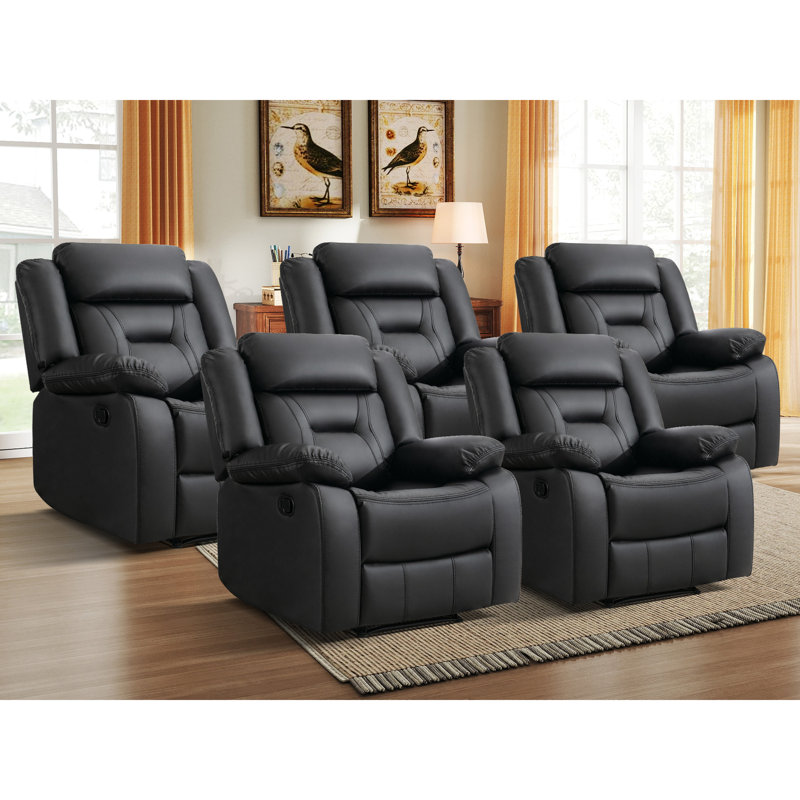 Fauteuil inclinable manuel moderne en cuir respirant avec accoudoirs et dossier rembourrés de 36,6 po de large Ethelwyn (ensemble de 5)