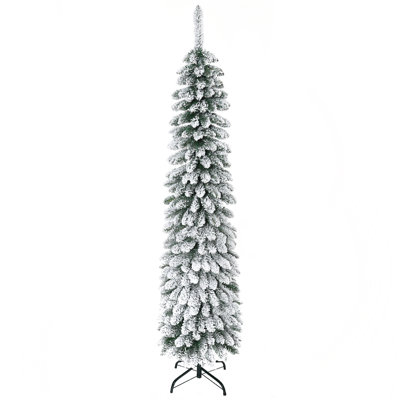 6' Tall Unlit Snow Flocked Artificial Christmas Tree, Slim Pencil Xmas Tree With Realistic Branches And 395 Tips