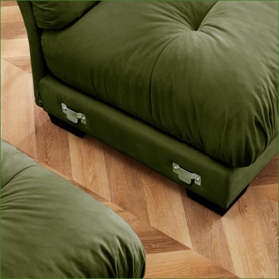Canapé modulaire, canapé modulaire en L avec repose-pieds mobile | Accoudoirs à traversin | Salon | Vert olive | Velours