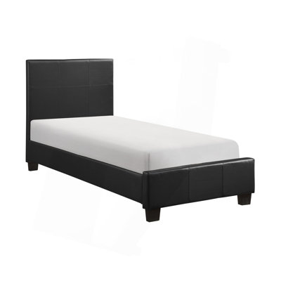 Mobilier de chambre à coucher contemporain contemporain en faux cuir noir avec lit plateforme simple 1pc