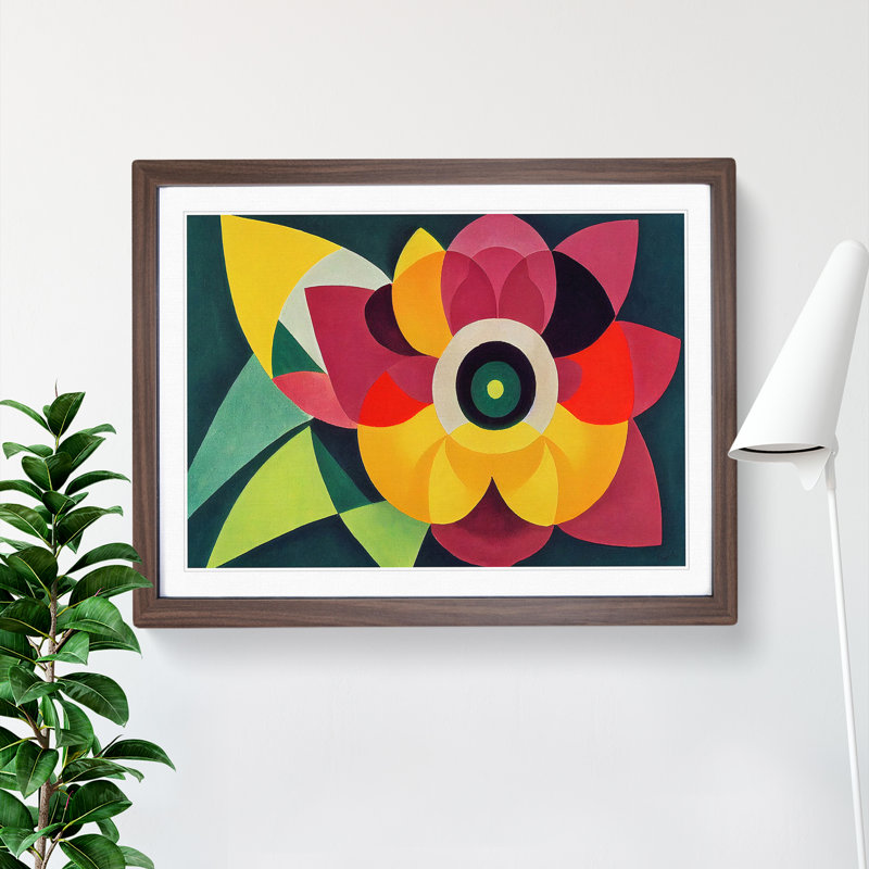 Lotus Flower Abstract - Single Picture Frame Print, 25cm H x 34cm W, Walnut