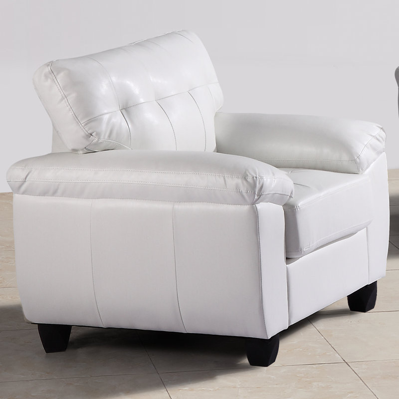 Fauteuil capitonné large de 36 po Benton, Similicuir blanc