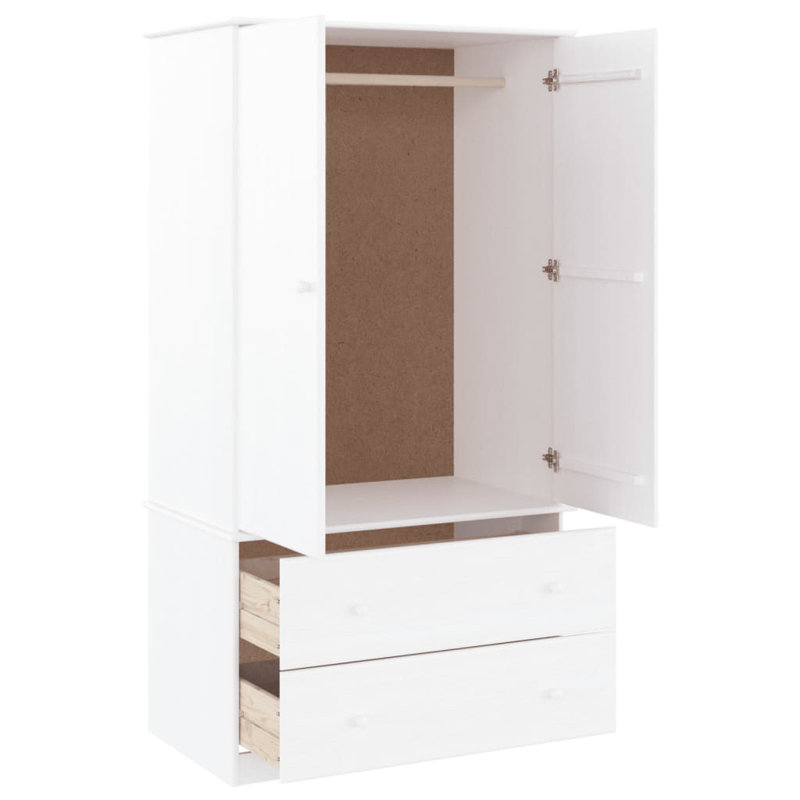 Aabas 2 Door Solid Wood Wardrobe, White