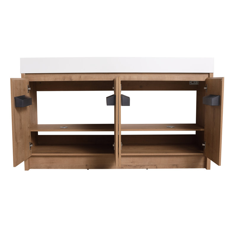 Chiswick 60" Double Bathroom Vanity Set, Freestanding Bathroom Vanity with Resin Sink Top, Floor Standing Vanity With 4 Doors And 2 Adjustable Shelves