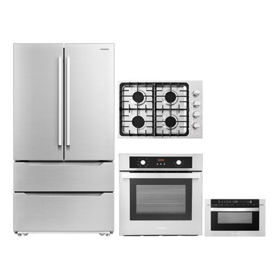 4 Piece Kitchen Package with French Door Refrigerator & 30"" Gas Cooktop & Wall Oven -  Cosmo, COS-4PKG-317