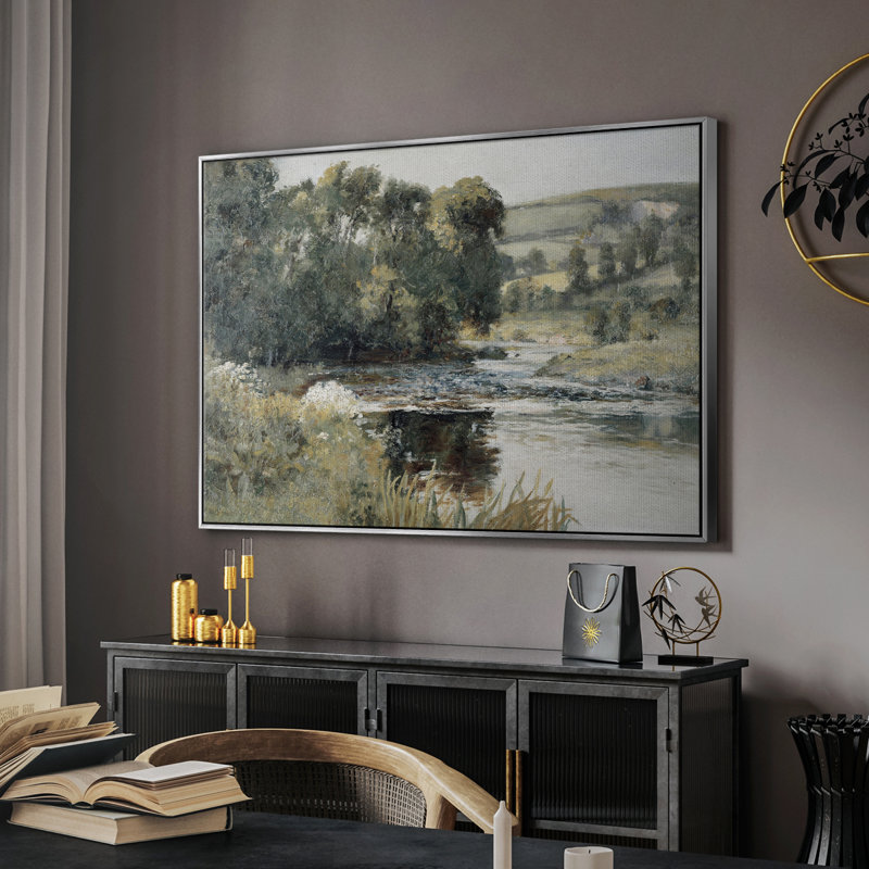 Paysage rétro - CECXLVI, H 27 po x l 41 po x P 2 po, Toile argentée avec cadre flottant