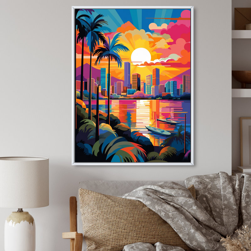 City Maui Popart II - Maui, reproduction d'art mural, H 44 po x l 34 po x P 1,5 po, Cadre flottant blanc
