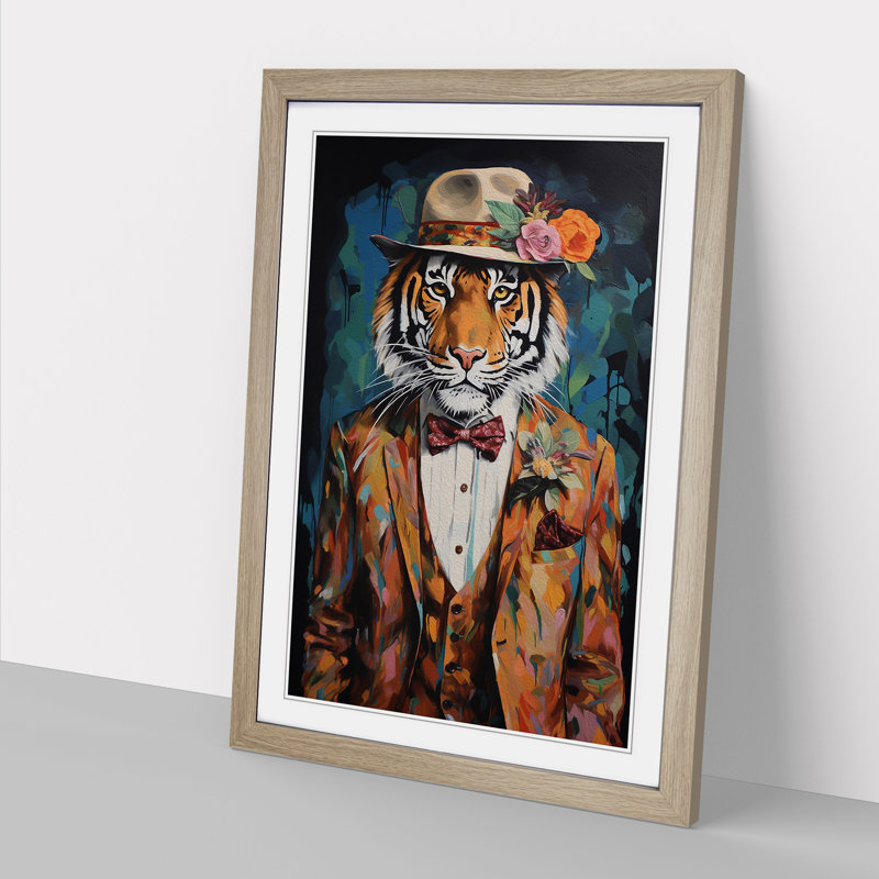 XYZ-FRM-V1223-6170 Tiger Contemporary - Single Picture Frame Print on Wood, Oak , 46cm H x 34cm W x 2cm D