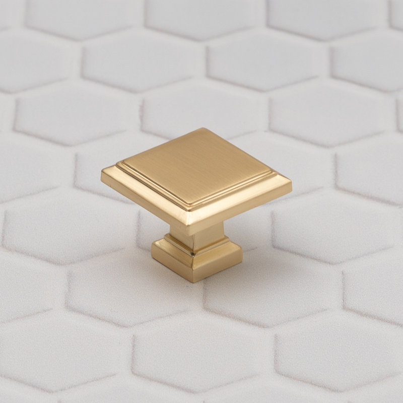 Brushed Brass Square Knob, 32mm Knob