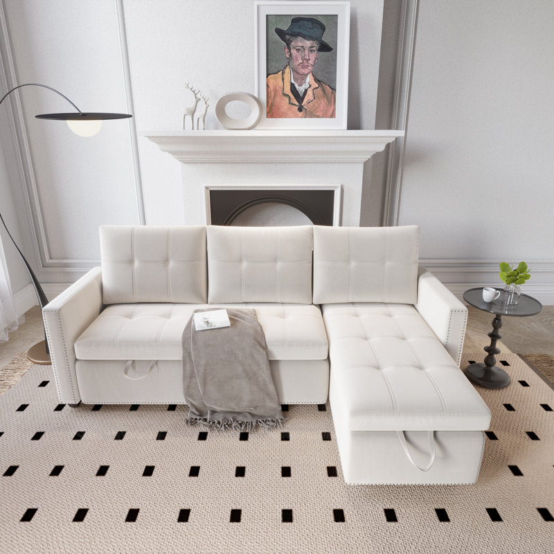Canapé-lit rembourré 76,8 po, Velours beige