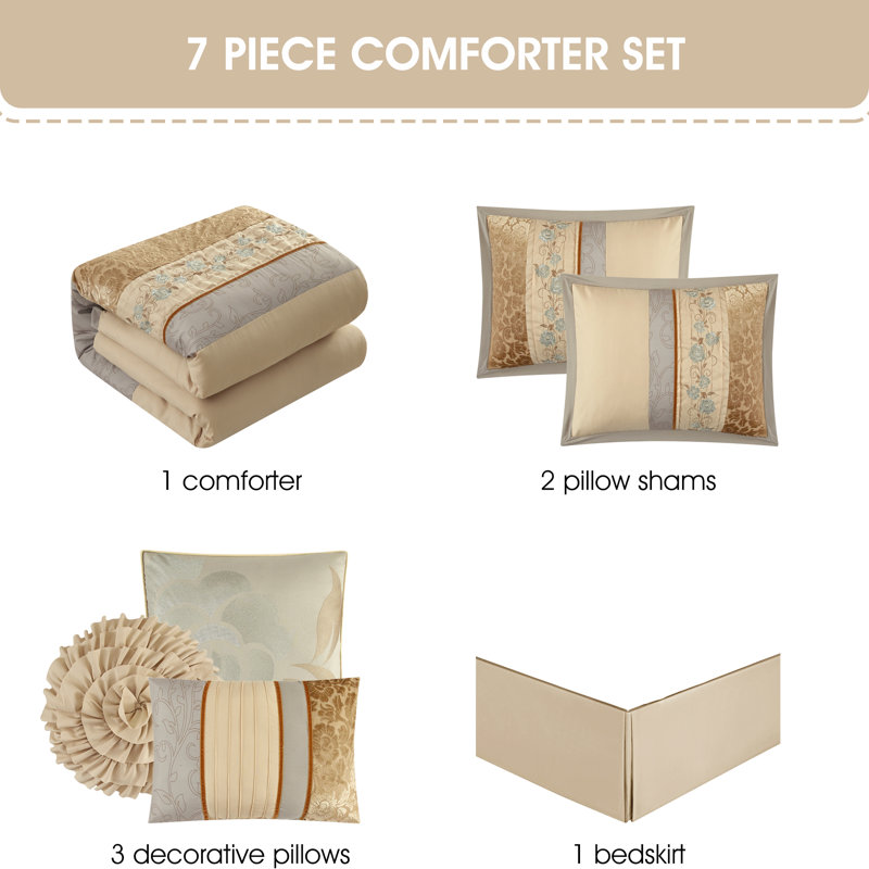 Ensemble d'édredon style glam 7 pièces Riley, Grand, Sable