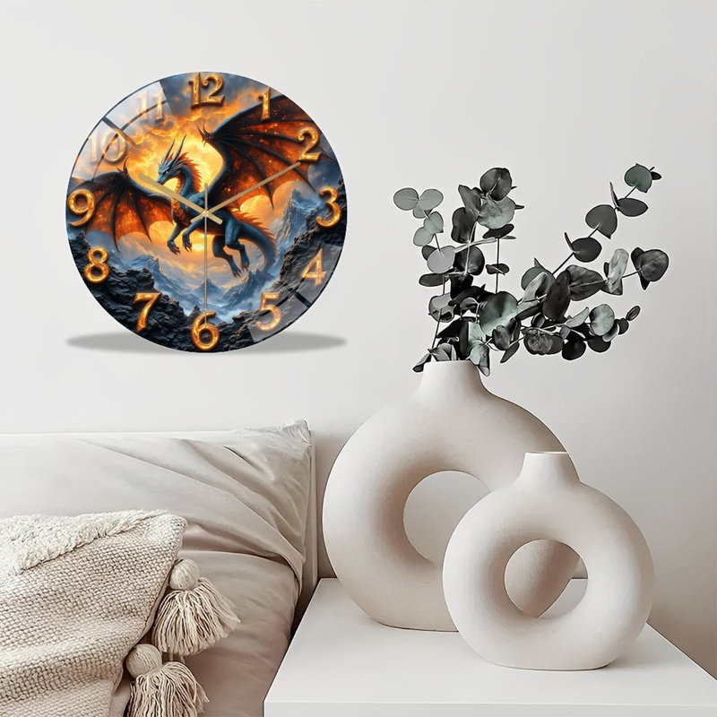 Horloge murale silencieuse en verre trempé de 30 cm (12 pouces), « Ep2p_00477_ », fonctionne avec des piles (piles AA non comprises), décoration artistique pour la maison
