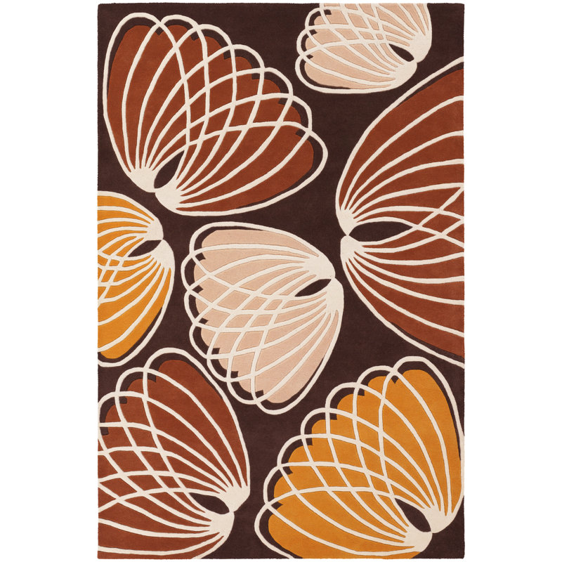 Tapis d'intérieur brun et orange en laine touffeté à la main Bynum Authentic, Rectangle 5 pi x 7 pi 6 po