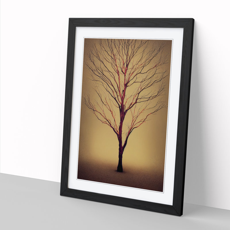 Tree Minimalism - Single Picture Frame Print, Black, 64cm H x 46cm W x 2cm D