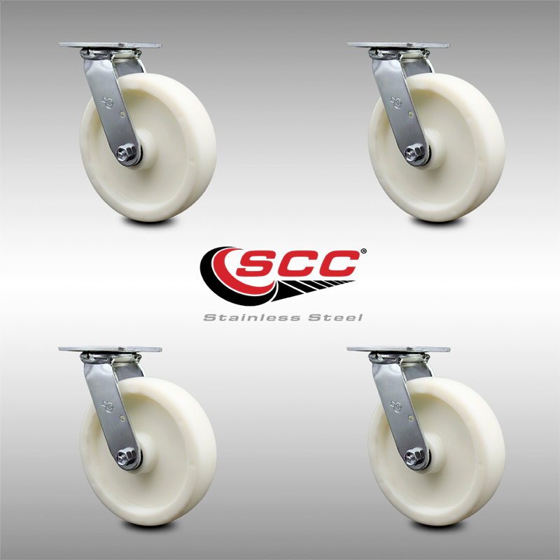 Roulettes pivotantes en acier inoxydable et nylon