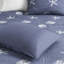 Literie réversible 4 pièces en coton bleu marine avec broderie, rembourrage matelassé double / grand, facile à nettoyer