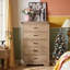 Commode haute à 5 tiroirs avec rangement vertical spacieux, commode de chambre en bois naturel