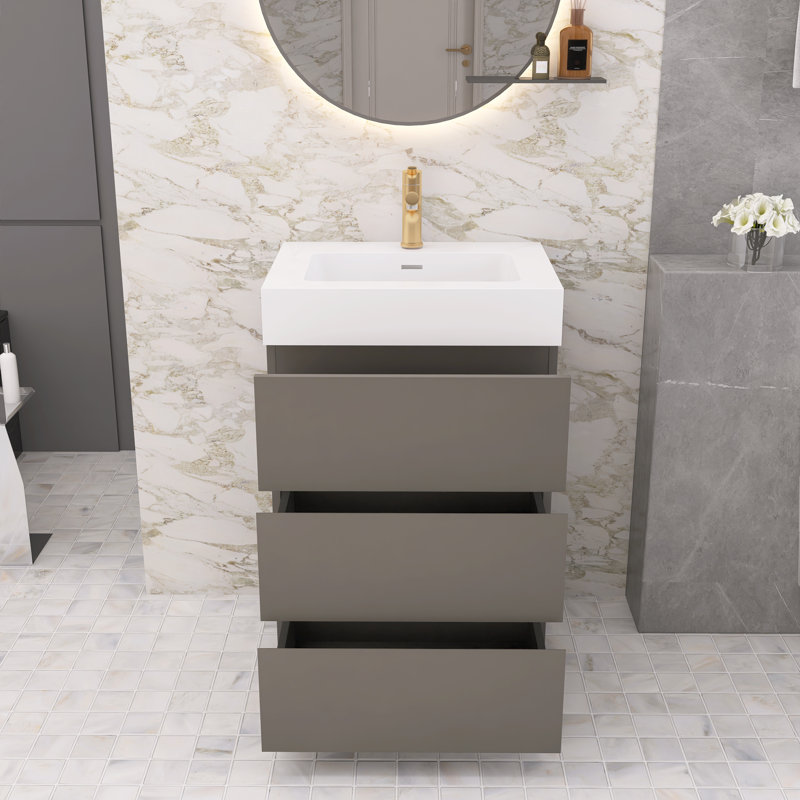 Ensemble de meuble-lavabo simple 24 po Natina, Blanc, Gris