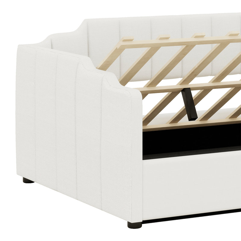Lit de jour rembourré avec rangement inférieur, Beige