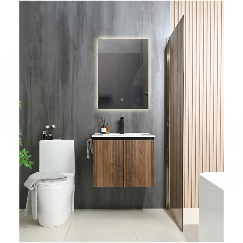 Compartiment de rangement pour meuble-lavabo mural avec lavabo pour salle de bain Goodyo, Noir / noyer foncé