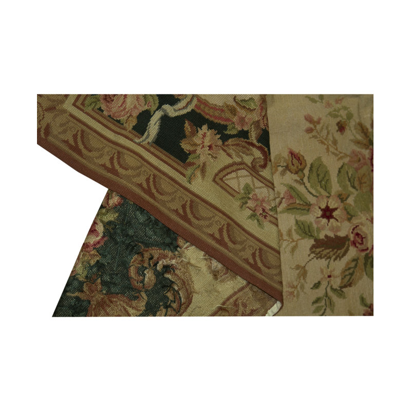 Needlepoint Wool Oriental Area Rug in Beige/Dark Green