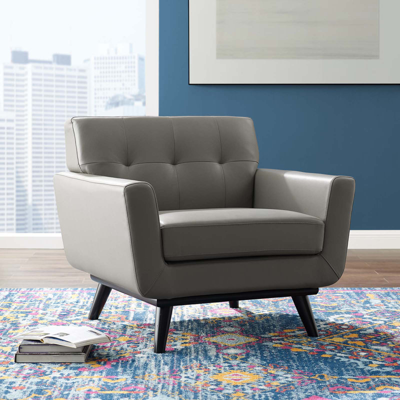 Fauteuil de salon Carson Carrington, Cuir véritable gris, Noir