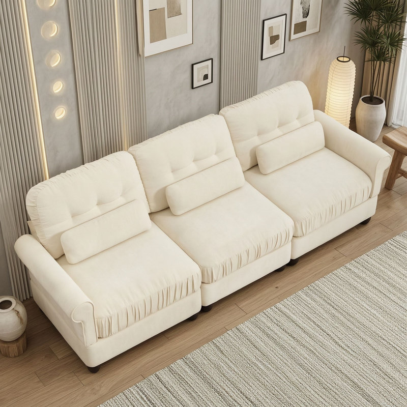 Canapé modulaire 3 places en chenille, Beige