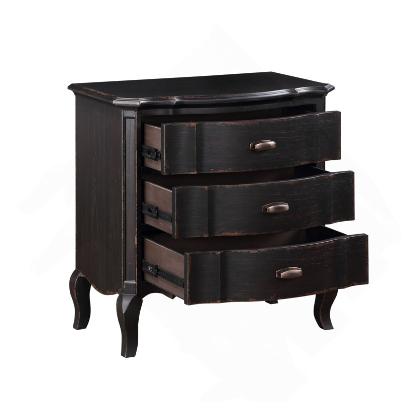 Table de chevet 3 tiroirs noir antique, Noir antique