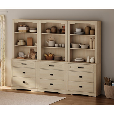 Glenford 3 Column 3 Tier Pantry Cabinet With Drawer,73.3" Tall Floor Standing Cupboard,Modern Farmhouse Display Kitchen Buffet With Adjustable Shelves by Winston Porter