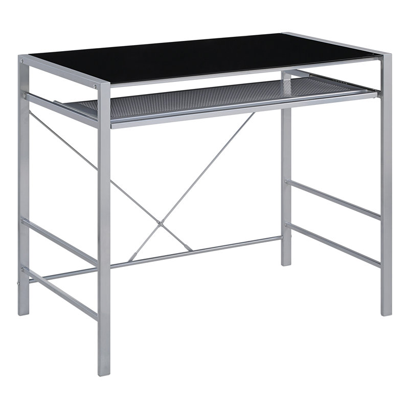 Glass Top Metal Base Computer Desk, Black/Silver