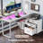 Ameliore 55.1" L Shaped Computer Desk with File Drawer, LED Lights and Keyboard Tray-88597093
