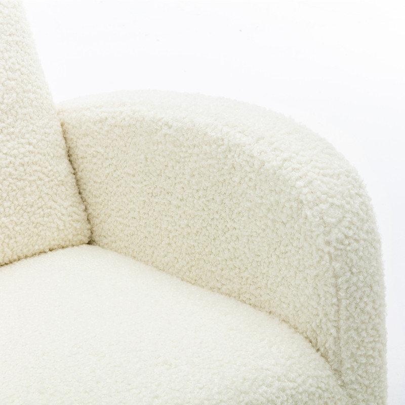 White Teddy Upholstered Wood Rocking Chair with Side Pocket