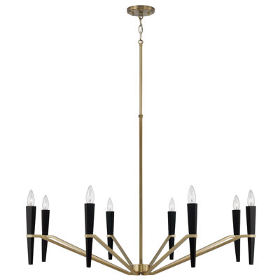 40" W x 27" H 8-Light Chandelier in Aged Brass and Black